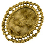 Tibetan Style Cabochon Connector Setting, Oval, Antique Golden, 55x47x2mm, Hole: 6mm, Tray: 28x37mm, about 60pcs/1000g(TIBEP-EA094YKG-AG-FF)