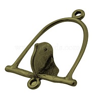 Tibetan Style Links/Connectors, Cage with Bird, Lead Free and Cadmium Free, Antique Bronze, 31x24x13mm, Hole: 2mm(TIBEP-EA10953YKG-AB-LF)