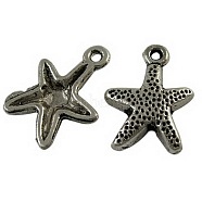 Tibetan Style Alloy Pendants, Starfish/Sea Stars, Cadmium Free & Nickel Free & Lead Free, Antique Silver, 16x12mm, Hole: 1mm, about 841pcs/647g(TIBEP-LF0463YKG-AS-FF)