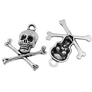 Tibetan Style Alloy Pendants, Pirate Style Skull, Antique Silver, Lead Free and Cadmium Free, 24x20x4mm, Hole: 2mm, about 680pcs/1000g(TIBEP-LF10441YKG-AS-LF)