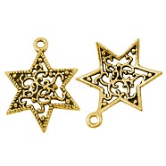 Tibetan Style Pendants, Lead Free and Cadmium Free, for Jewish, Star of David, Antique Golden, 24x18x3mm, Hole: 1.5mm(TIBEP-LF10571YKG-AG-LF)