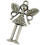 Tibetan Style Alloy Fairy Large Pendants, Antique Silver, Lead Free and Cadmium Free, 58x36x5.5mm, Hole: 4mm, about 77pcs/859g(TIBEP-LF1725YKG-AS-LF)