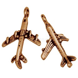 Tibetan Style Alloy Pendants, Passenger Airplane, Cadmium Free & Nickel Free & Lead Free, Red Copper, 22x15x5mm, Hole: 2.5mm(TIBEB-A101638-R-FF)