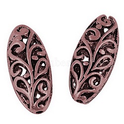 Tibetan Style Filigree Beads,  Rice, Cadmium Free & Lead Free, Red Copper, 24x10x7mm Lead Free(TIBEB-A12156-LF)