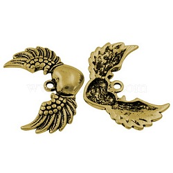 Tibetan Style Alloy Pendants, Lead Free and Cadmium Free, Wing with Heart, Antique Golden, 28.5x36.5x5mm, hole: 2.5mm, about 230pcs/kg(TIBEB-EA11896YKG-AG-LF)