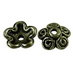 Tibetan Style Alloy Bead Caps, Lead Free and Cadmium Free, Flower, Antique Bronze, 10x3.5mm, Hole: 1.5mm, about 3200pcs/1000g(TIBEB-LF0202YKG-AB-LF)