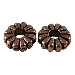 Tibetan Style Spacer Beads, Cadmium Free & Nickel Free and, Lead Free, Flat Round, Red Copper Color, Size: about 7mm in diameter, 2.1mm thick, hole: 2 mm, 2385pcs/1000g(TIBEB-LF0720YKG-R-FF)