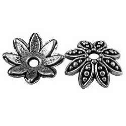 Tibetan Style Bead Caps, Alloy, Cadmium Free & Lead Free, Flower, Antique Silver Color, 15x4mm, Hole: 2mm, about 1120pcs/1000g(TIBEB-LF1027YKG-AS-LF)