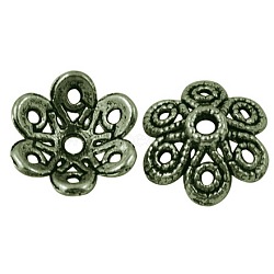 Tibetan Style Alloy Fancy Bead Caps, 6-Petal, Cadmium Free & Nickel Free & Lead Free, Antique Bronze, 12.5x12.5x4mm, Hole: 1.5mm, about 2640pcs/1000g(TIBEB-LF10883YKG-AB-FF)