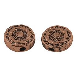 Tibetan Style Alloy Beads, Lead Free & Cadmium Free, Flat Round, Red Copper Color, 10x4mm, Hole: 1.5mm(TIBEB-R022-R-LF)