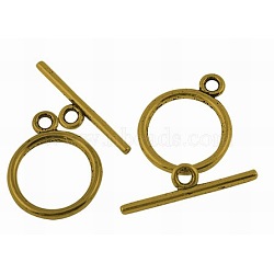 Tibetan Style Toggle Clasps, Lead Free and Cadmium Free, Rondelle, Antique Golden, Size: Ring: about 15mm in diameter, 2mm thick, hole: 2mm, Bar: 21mm long, hole: 2mm(TIBEP-A12208-G-LF)