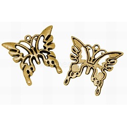 Tibetan Style Alloy Pendants, Lead Free,Cadmium Free and Nickel Free, Butterfly, Antique Golden, 25x26x2mm, Hole: 2mm(TIBEP-A8788-G-FF)