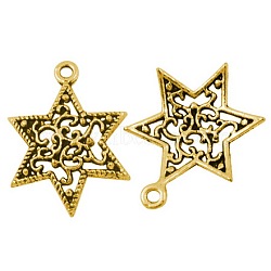 Tibetan Style Pendants, Cadmium Free & Nickel Free & Lead Free, for Jewish, Star of David, Antique Golden, 24x18x3mm, Hole: 1.5mm(TIBEP-LF10571YKG-AG-FF)