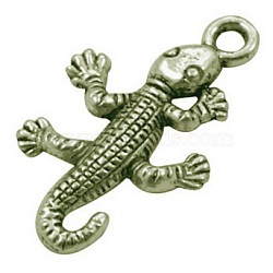 Tibetan Style Alloy Pendants, Lead Free, Nickel Free and Cadmium Free, Antique Bronze, Crocodile/Alligator, 25.5x15.5x2.5mm, Hole: 2.5mm, about 900pcs/1000g(TIBEP-LF10906YKG-AB-FF)