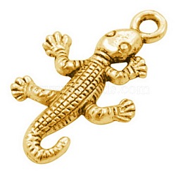 Tibetan Style Pendants, Alloy, Cadmium Free & Nickel Free & Lead Free, Crocodile/Alligator, Antique Golden Color, 25.5x15.5x2.5mm, Hole: 2.5mm, about 900pcs/1000g(TIBEP-LF10906YKG-AG-FF)