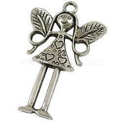 Tibetan Style Alloy Fairy Large Pendants, Antique Silver, Lead Free and Cadmium Free, 58x36x5.5mm, Hole: 4mm, about 77pcs/859g(TIBEP-LF1725YKG-AS-LF)