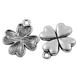 Tibetan Style Alloy Pendants, Lead Free, Nickel Free and Cadmium Free, Clover, Antique Silver, 21x17.5x2.5mm, Hole: 1.5mm(TIBEP-LF9468YKG-AS-FF)