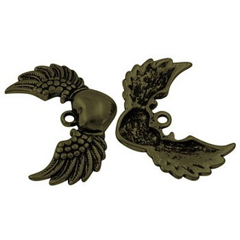 Tibetan Style Alloy Pendants, Lead Free, Nickel Free and Cadmium Free, Antique Bronze, Wing with Heart, 28.5x36.5x5mm, hole: 2.5mm, about 230pcs/kg