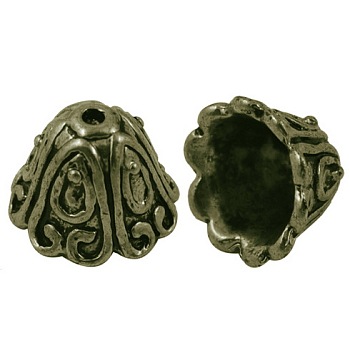 Tibetan Style Alloy Bead Caps, Cadmium Free & Nickel Free & Lead Free, Antique Bronze, 15x11mm, Hole: 2mm, Inner Diameter: 10mm, about 460pcs/1000g