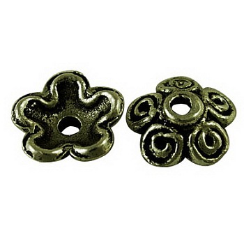 Tibetan Style Alloy Bead Caps, Lead Free and Cadmium Free, Flower, Antique Bronze, 10x3.5mm, Hole: 1.5mm, about 3200pcs/1000g