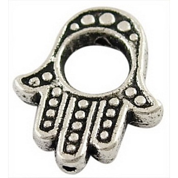 Tibetan Style Alloy Bead Frames, Hamsa Hand/Hand of Miriam, Lead Free & Cadmium Free, Antique Silver, 15.5x13x3mm, Hole: 1mm