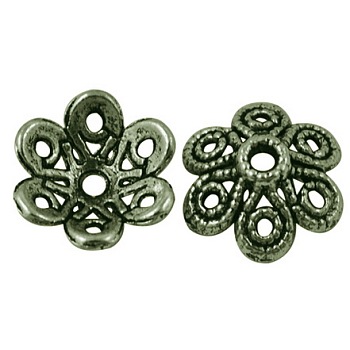 Tibetan Style Alloy Fancy Bead Caps, 6-Petal, Cadmium Free & Nickel Free & Lead Free, Antique Bronze, 12.5x12.5x4mm, Hole: 1.5mm, about 2640pcs/1000g