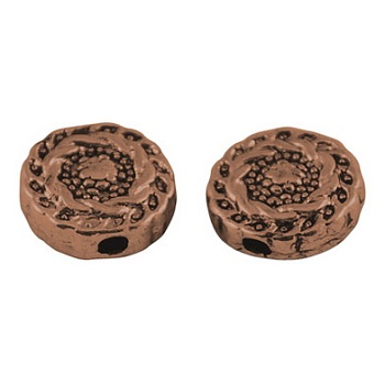 Tibetan Style Alloy Beads, Lead Free & Cadmium Free, Flat Round, Red Copper Color, 10x4mm, Hole: 1.5mm