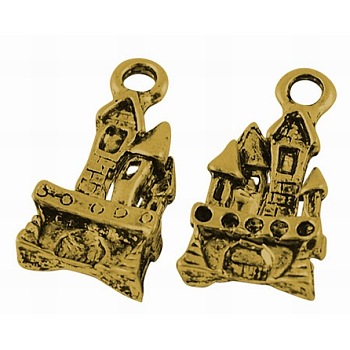 Tibetan Style Alloy Pendants, Castle, Cadmium Free & Lead Free, Antique Golden, 21x10x3mm, Hole: 3mm