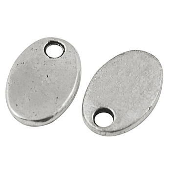 Tibetan Style Alloy Stamping Blank Tag Charms Pendants,  Oval, Cadmium Free & Nickel Free & Lead Free, Antique Silver, 10x8x1.5mm, Hole: 1mm