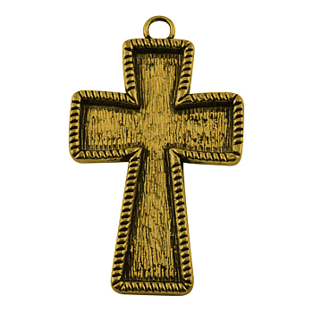Tibetan Style Pendant Cabochon Enamel Settings, Cross, Lead Free & Cadmium Free, Antique Golden, 70x43x4mm, Hole: 6mm