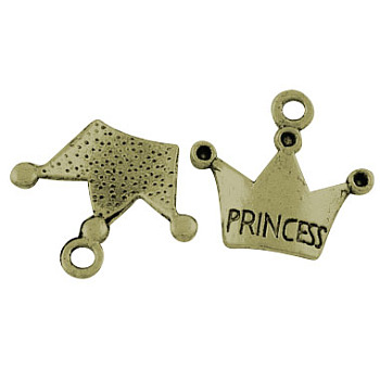 Tibetan Style Pendant Cabochon Settings, Crown, With a Word Princess, Antique Bronze, 19x17mm, Hole: 2mm