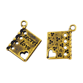 Alloy Pendants for Teachers' Day, Cadmium Free & Lead Free, Notebook, Antique Golden, 18.5x15x5mm, Hole: 3mm