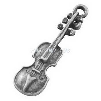 Tibetan Style Alloy Pendants, Lead Free and Cadmium Free, Violin, Antique Silver, 25x7.5x2mm, Hole: 2mm
