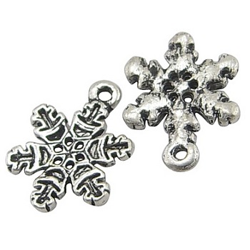 Tibetan Style Alloy Pendants, Lead Free, Nickel Free and Cadmium Free, Antique Silver, Snowflake, Christmas, 22x16x2mm, Hole: 1.5mm, about 670pcs/1000g