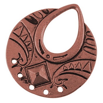 Tibetan Style Links, Chandelier Components, Alloy, Cadmium Free and Lead Free and Nickel Free, Flat Round, Red Copper Color, Size: about 25mm long, 22.5mm wide, 1mm thick, hole: 12.5mm, 320pcs/1000g