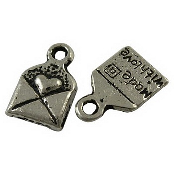 Tibetan Style Alloy Pendants, Lead Free and Cadmium Free, Love Mail Charm, Antique Silver, 10x6.5mm, Hole: 1.5mm, about 2257pcs/929g