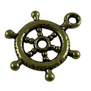 Tibetan Style Alloy Pendants, Rudder/Helm, Antique Bronze, Lead Free and Cadmium Free, 21x15.5x2mm, Hole: 2mm, about 800pcs/1000g