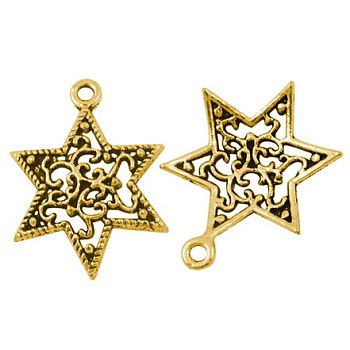Tibetan Style Pendants, Cadmium Free & Nickel Free & Lead Free, for Jewish, Star of David, Antique Golden, 24x18x3mm, Hole: 1.5mm