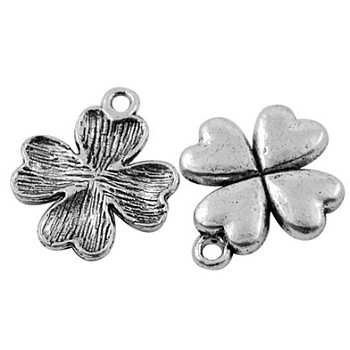 Tibetan Style Alloy Pendants, Lead Free, Nickel Free and Cadmium Free, Clover, Antique Silver, 21x17.5x2.5mm, Hole: 1.5mm