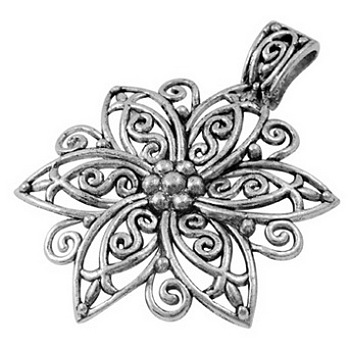 Tibetan Style Alloy Flower Big Pendants, Antique Silver, Lead Free, Nickel Free and Cadmium Free, 55x3mm, Hole: 11x8mm, about 95pcs/1000g