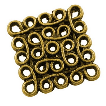 Tibetan Style Filigree Links, Alloy, Lead Free and Cadmium Free, Square, Antique Golden Color, Size: about 15mm long, 15mm wide, 1.5mm thick, hole: 1.5mm, 670pcs/1000g(TIBEP-EA166YKG-AG-LF)