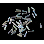 Transparent Colours Rainbow Glass Bugle Beads, AB Color, White, 6x1.8mm, Hole: 0.6mm(TSDB6MM161)