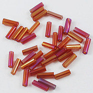 Transparent Colours Rainbow Glass Bugle Beads, AB Color, FireBrick, 6x1.8mm, Hole: 0.6mm(TSDB6MM165B)