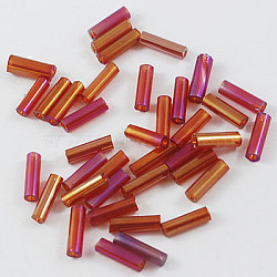 Transparent Colours Rainbow Glass Bugle Beads, AB Color, FireBrick, 6x1.8mm, Hole: 0.6mm(TSDB6MM165B)