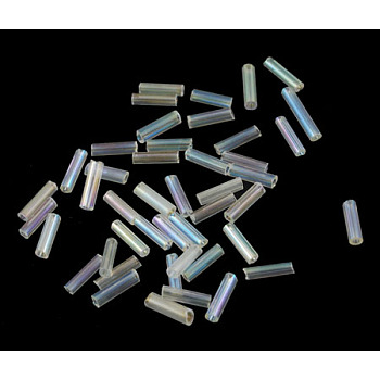 Transparent Colours Rainbow Glass Bugle Beads, AB Color, White, 6x1.8mm, Hole: 0.6mm