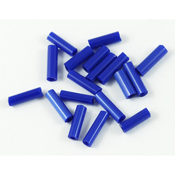 Opaque Glass Bugle Beads, Blue, 6~8x1.8mm, Hole: 0.6mm, about 10000pcs/bag