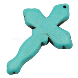 Synthetic Howlite Pendants, Dyed, Cross, Turquoise, 43x28x5mm, Hole: 1mm(TURQ-45X29)