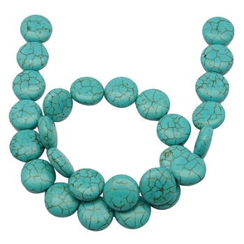 Synthetic Howlite Beads, Dyed, Flat Round, Turquoise, 12x6mm, Hole: 1mm, about 1000pcs/kg