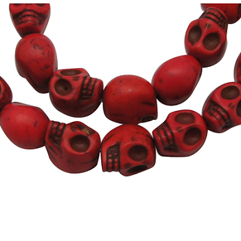 Halloween Skull Synthetic Howlite Beads, Dyed, Red, 12x10x12mm, Hole: 1mm, about 550pcs/kg