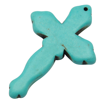 Synthetic Howlite Pendants, Dyed, Cross, Turquoise, 43x28x5mm, Hole: 1mm